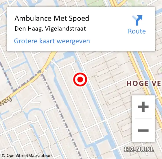 Locatie op kaart van de 112 melding: Ambulance Met Spoed Naar Den Haag, Vigelandstraat op 6 augustus 2021 12:41