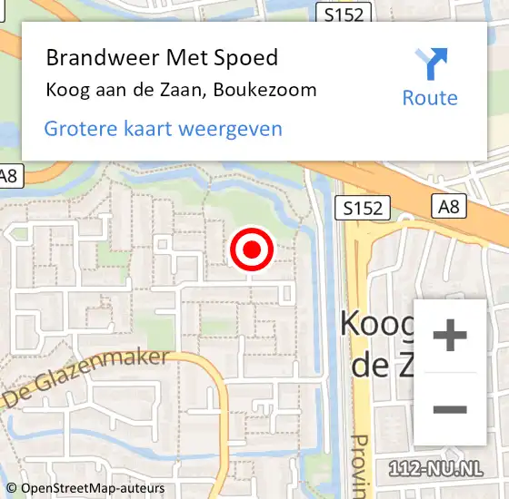 Locatie op kaart van de 112 melding: Brandweer Met Spoed Naar Koog aan de Zaan, Boukezoom op 6 augustus 2021 12:58