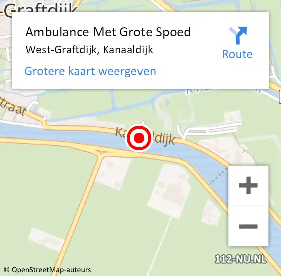 Locatie op kaart van de 112 melding: Ambulance Met Grote Spoed Naar West-Graftdijk, Kanaaldijk op 6 augustus 2021 13:01