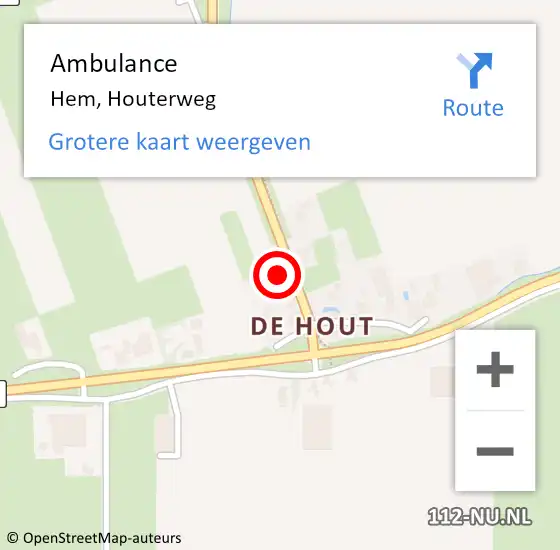 Locatie op kaart van de 112 melding: Ambulance Hem, Houterweg op 6 augustus 2021 13:16