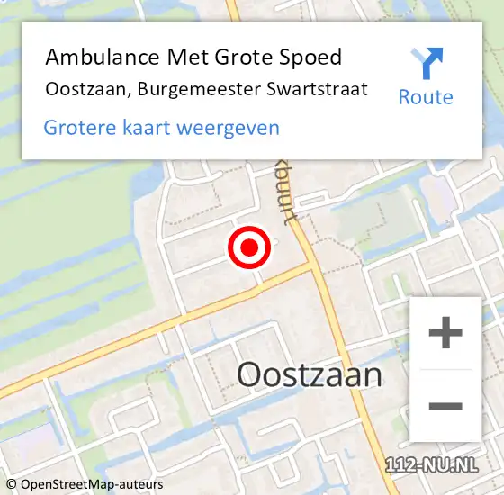 Locatie op kaart van de 112 melding: Ambulance Met Grote Spoed Naar Oostzaan, Burgemeester Swartstraat op 6 augustus 2021 13:45