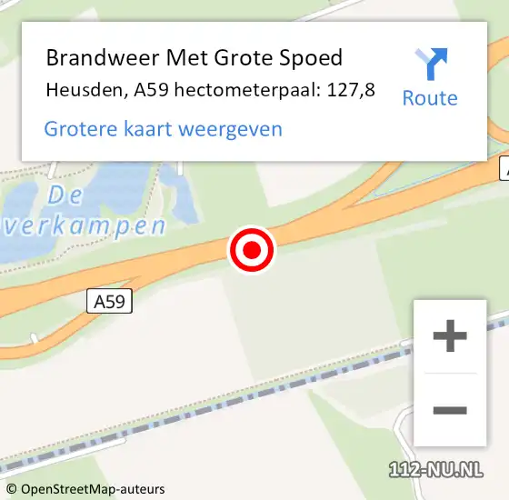 Locatie op kaart van de 112 melding: Brandweer Met Grote Spoed Naar Heusden, A59 hectometerpaal: 127,8 op 6 augustus 2021 13:46