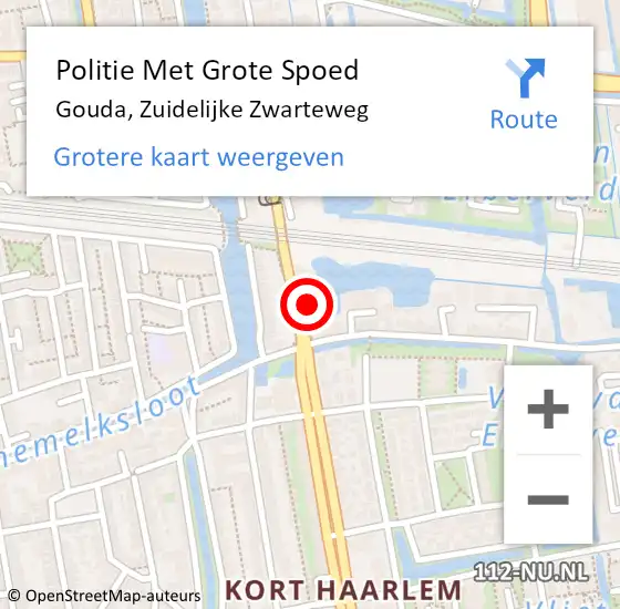 Locatie op kaart van de 112 melding: Politie Met Grote Spoed Naar Gouda, Zuidelijke Zwarteweg op 6 augustus 2021 14:04