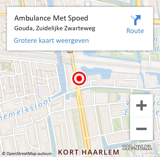 Locatie op kaart van de 112 melding: Ambulance Met Spoed Naar Gouda, Zuidelijke Zwarteweg op 6 augustus 2021 14:06