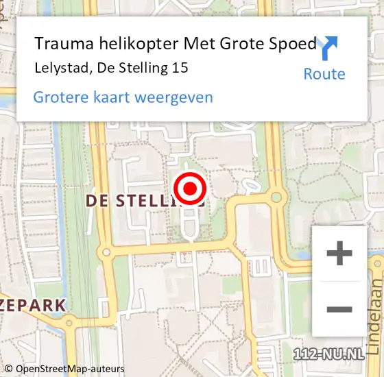 Locatie op kaart van de 112 melding: Trauma helikopter Met Grote Spoed Naar Lelystad, De Stelling 15 op 6 augustus 2021 14:16