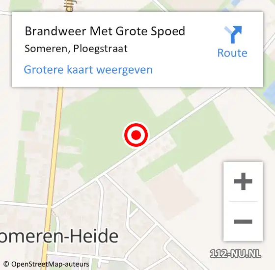 Locatie op kaart van de 112 melding: Brandweer Met Grote Spoed Naar Someren, Ploegstraat op 6 augustus 2021 14:32