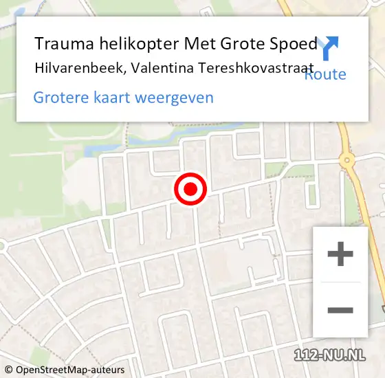 Locatie op kaart van de 112 melding: Trauma helikopter Met Grote Spoed Naar Hilvarenbeek, Valentina Tereshkovastraat op 6 augustus 2021 14:35