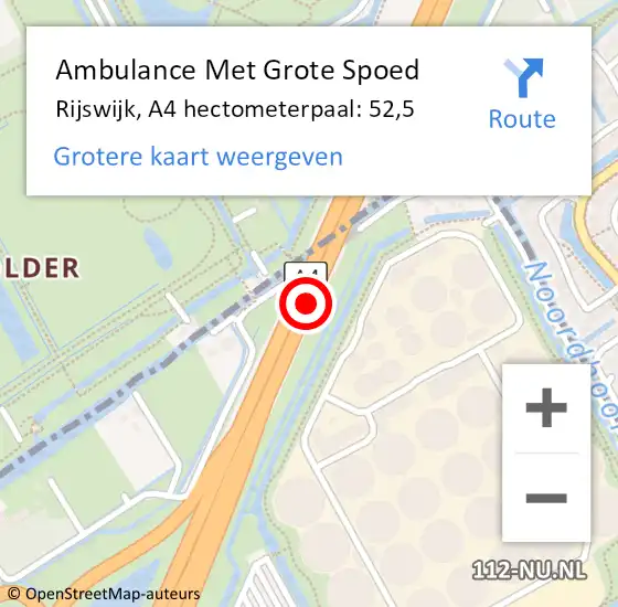 Locatie op kaart van de 112 melding: Ambulance Met Grote Spoed Naar Rijswijk, A4 hectometerpaal: 52,5 op 6 augustus 2021 14:37
