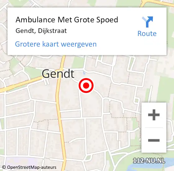 Locatie op kaart van de 112 melding: Ambulance Met Grote Spoed Naar Gendt, Dijkstraat op 6 augustus 2021 14:59