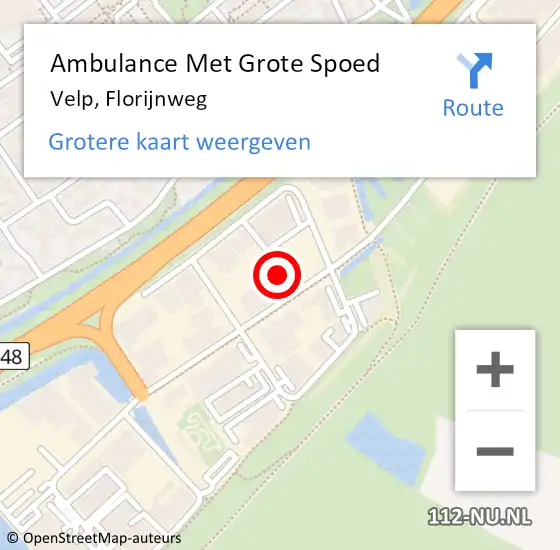 Locatie op kaart van de 112 melding: Ambulance Met Grote Spoed Naar Velp, Florijnweg op 6 augustus 2021 15:05