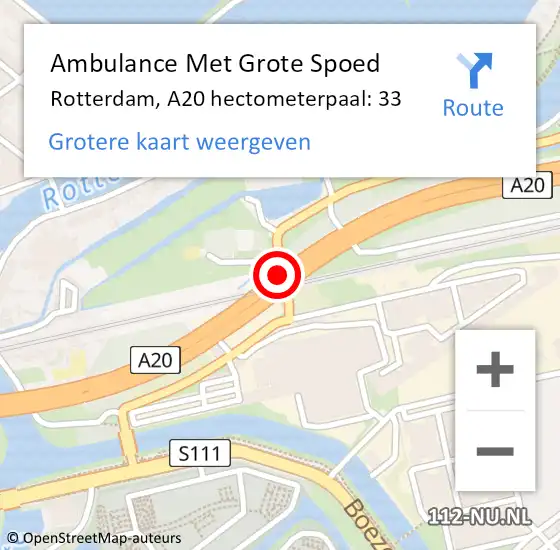 Locatie op kaart van de 112 melding: Ambulance Met Grote Spoed Naar Rotterdam, A20 hectometerpaal: 33 op 6 augustus 2021 15:13