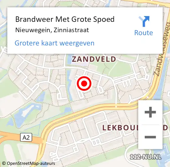 Locatie op kaart van de 112 melding: Brandweer Met Grote Spoed Naar Nieuwegein, Zinniastraat op 6 augustus 2021 15:24