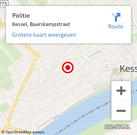 Locatie op kaart van de 112 melding: Politie Kessel, Baarskampstraat op 6 augustus 2021 15:30