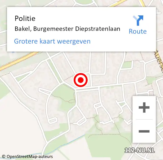Locatie op kaart van de 112 melding: Politie Bakel, Burgemeester Diepstratenlaan op 6 augustus 2021 15:41