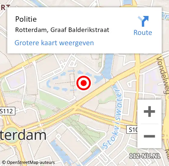 Locatie op kaart van de 112 melding: Politie Rotterdam, Graaf Balderikstraat op 6 augustus 2021 15:44