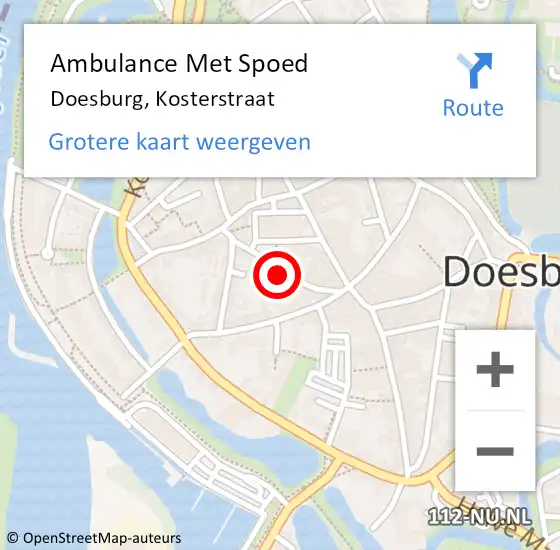 Locatie op kaart van de 112 melding: Ambulance Met Spoed Naar Doesburg, Kosterstraat op 6 augustus 2021 17:15