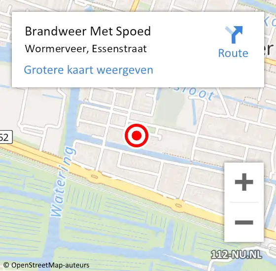 Locatie op kaart van de 112 melding: Brandweer Met Spoed Naar Wormerveer, Essenstraat op 6 augustus 2021 17:24