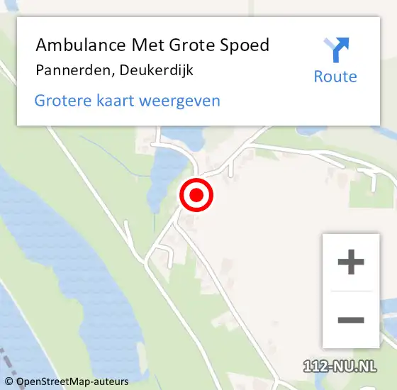 Locatie op kaart van de 112 melding: Ambulance Met Grote Spoed Naar Pannerden, Deukerdijk op 6 augustus 2021 17:31