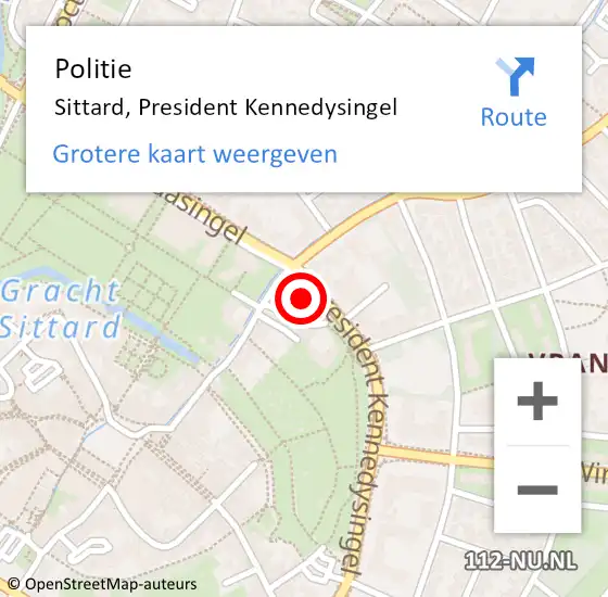 Locatie op kaart van de 112 melding: Politie Sittard, President Kennedysingel op 6 augustus 2021 17:38