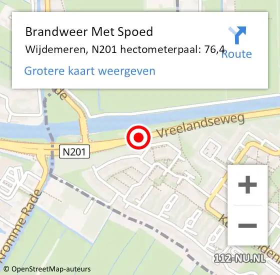 Locatie op kaart van de 112 melding: Brandweer Met Spoed Naar Wijdemeren, N201 hectometerpaal: 76,4 op 6 augustus 2021 19:02