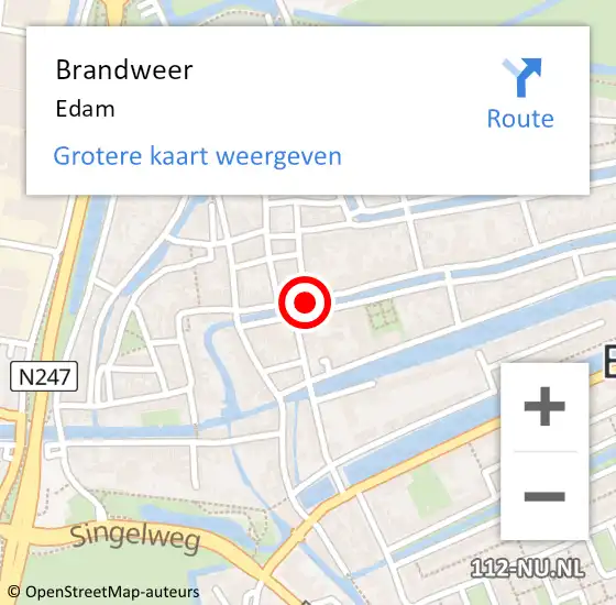 Locatie op kaart van de 112 melding: Brandweer Edam op 6 augustus 2021 19:38