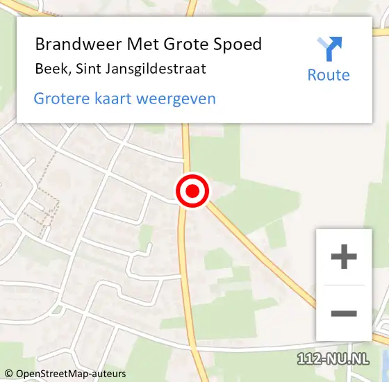 Locatie op kaart van de 112 melding: Brandweer Met Grote Spoed Naar Beek, Sint Jansgildestraat op 6 augustus 2021 19:47