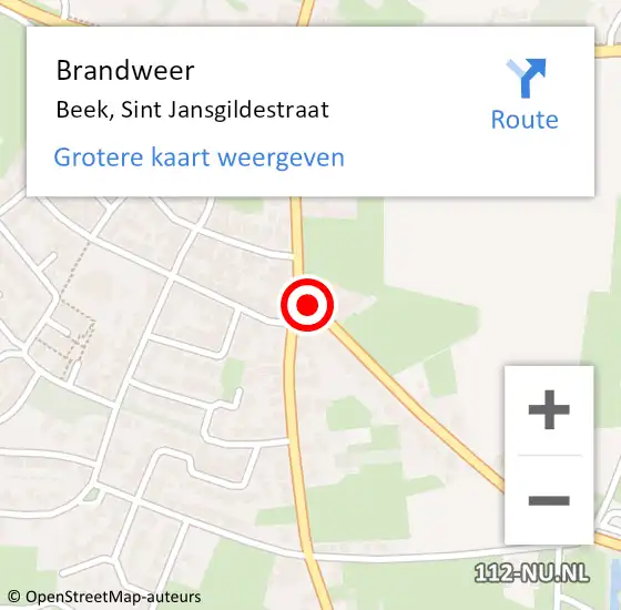 Locatie op kaart van de 112 melding: Brandweer Beek, Sint Jansgildestraat op 6 augustus 2021 19:50