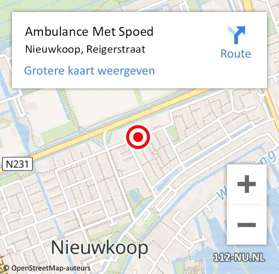 Locatie op kaart van de 112 melding: Ambulance Met Spoed Naar Nieuwkoop, Reigerstraat op 6 augustus 2021 19:54