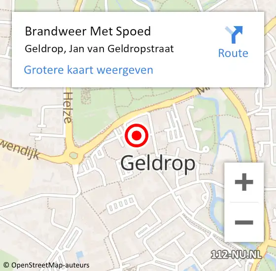 Locatie op kaart van de 112 melding: Brandweer Met Spoed Naar Geldrop, Jan van Geldropstraat op 6 augustus 2021 20:21