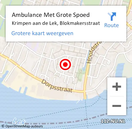 Locatie op kaart van de 112 melding: Ambulance Met Grote Spoed Naar Krimpen aan de Lek, Blokmakersstraat op 6 augustus 2021 20:21