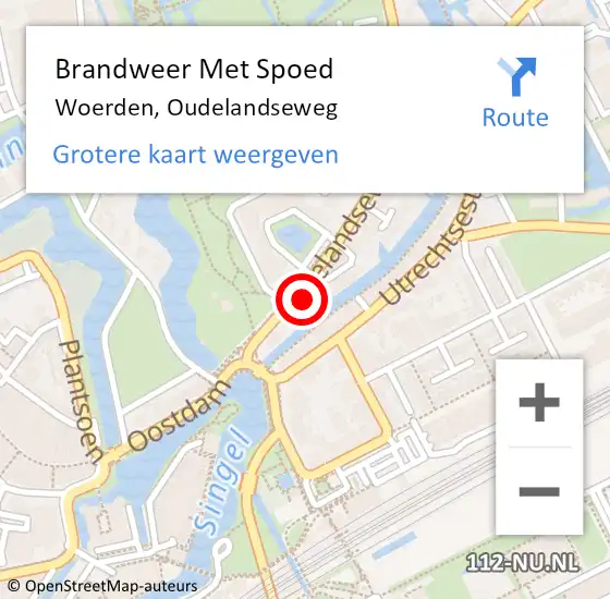 Locatie op kaart van de 112 melding: Brandweer Met Spoed Naar Woerden, Oudelandseweg op 6 augustus 2021 20:25