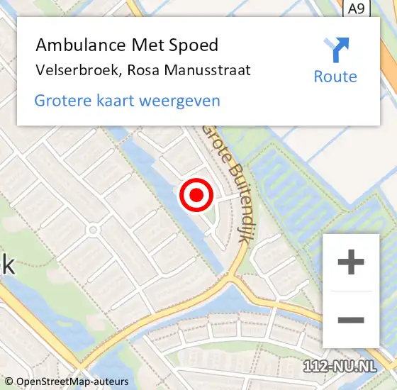 Locatie op kaart van de 112 melding: Ambulance Met Spoed Naar Velserbroek, Rosa Manusstraat op 6 augustus 2021 20:26