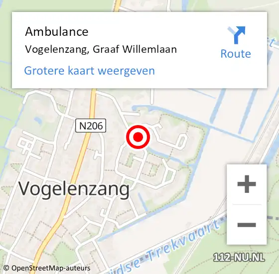 Locatie op kaart van de 112 melding: Ambulance Vogelenzang, Graaf Willemlaan op 6 augustus 2021 20:54