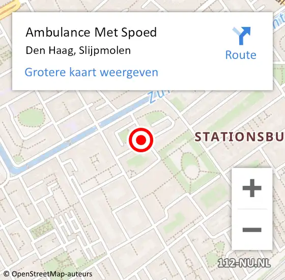 Locatie op kaart van de 112 melding: Ambulance Met Spoed Naar Den Haag, Slijpmolen op 6 augustus 2021 21:12