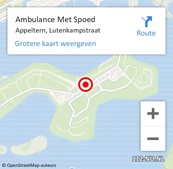 Locatie op kaart van de 112 melding: Ambulance Met Spoed Naar Appeltern, Lutenkampstraat op 6 augustus 2021 21:59