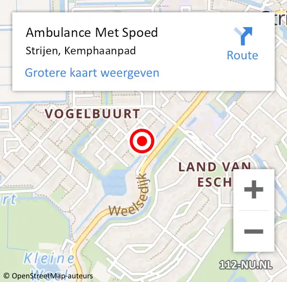 Locatie op kaart van de 112 melding: Ambulance Met Spoed Naar Strijen, Kemphaanpad op 6 augustus 2021 22:14