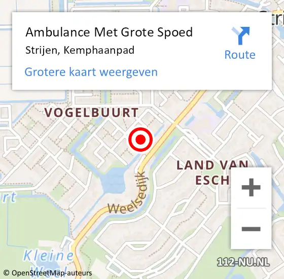 Locatie op kaart van de 112 melding: Ambulance Met Grote Spoed Naar Strijen, Kemphaanpad op 6 augustus 2021 22:19