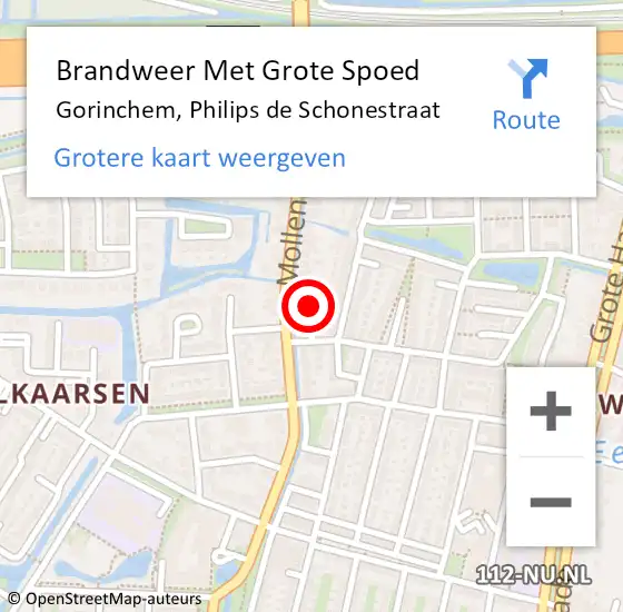 Locatie op kaart van de 112 melding: Brandweer Met Grote Spoed Naar Gorinchem, Philips de Schonestraat op 6 augustus 2021 23:00