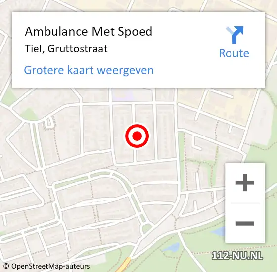 Locatie op kaart van de 112 melding: Ambulance Met Spoed Naar Tiel, Gruttostraat op 6 augustus 2021 23:41