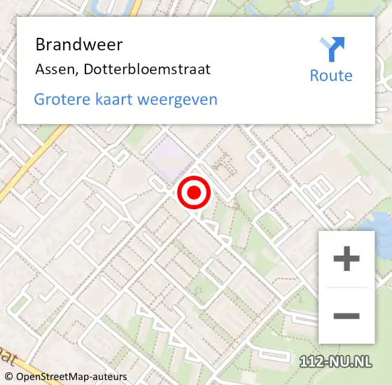 Locatie op kaart van de 112 melding: Brandweer Assen, Dotterbloemstraat op 7 augustus 2021 01:06