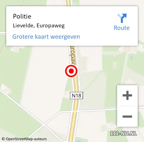 Locatie op kaart van de 112 melding: Politie Lievelde, Europaweg op 7 augustus 2021 01:43