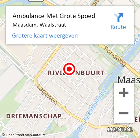 Locatie op kaart van de 112 melding: Ambulance Met Grote Spoed Naar Maasdam, Waalstraat op 7 augustus 2021 03:07