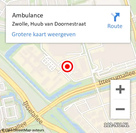 Locatie op kaart van de 112 melding: Ambulance Zwolle, Huub van Doornestraat op 7 augustus 2021 04:53