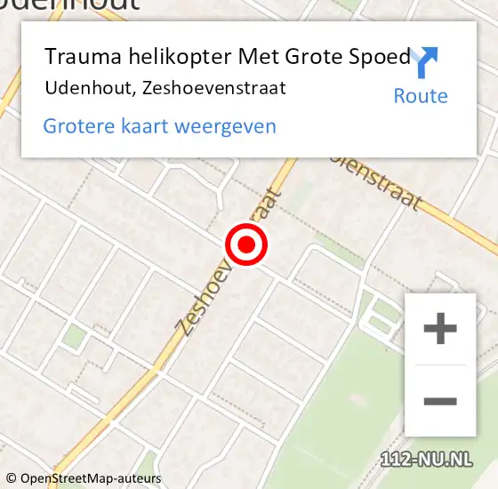 Locatie op kaart van de 112 melding: Trauma helikopter Met Grote Spoed Naar Udenhout, Zeshoevenstraat op 7 augustus 2021 07:59