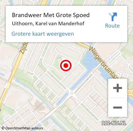 Locatie op kaart van de 112 melding: Brandweer Met Grote Spoed Naar Uithoorn, Karel van Manderhof op 7 augustus 2021 08:04