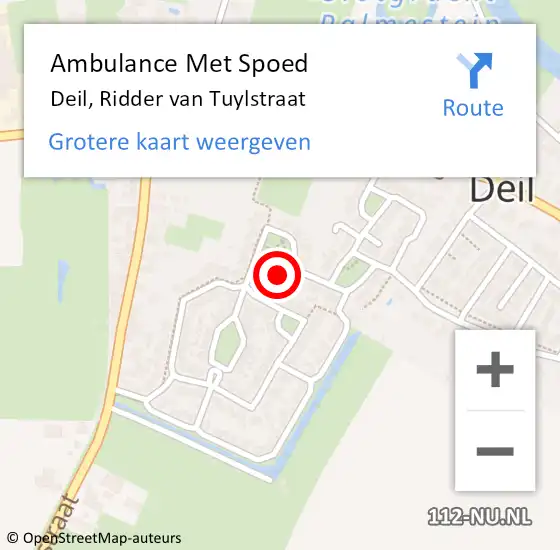 Locatie op kaart van de 112 melding: Ambulance Met Spoed Naar Deil, Ridder van Tuylstraat op 7 augustus 2021 08:18