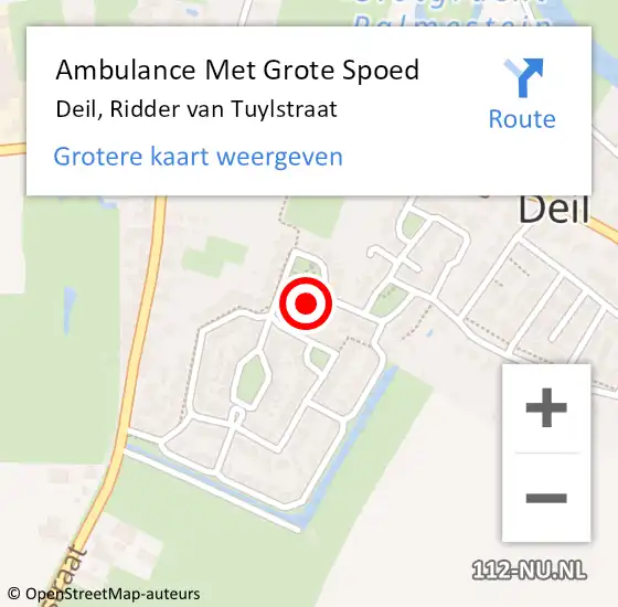 Locatie op kaart van de 112 melding: Ambulance Met Grote Spoed Naar Deil, Ridder van Tuylstraat op 7 augustus 2021 08:23