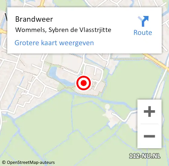 Locatie op kaart van de 112 melding: Brandweer Wommels, Sybren de Vlasstrjitte op 7 augustus 2021 08:33