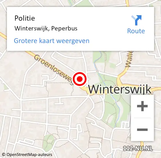 Locatie op kaart van de 112 melding: Politie Winterswijk, Peperbus op 7 augustus 2021 08:52