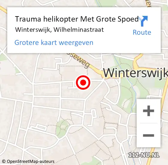 Locatie op kaart van de 112 melding: Trauma helikopter Met Grote Spoed Naar Winterswijk, Wilhelminastraat op 7 augustus 2021 08:56